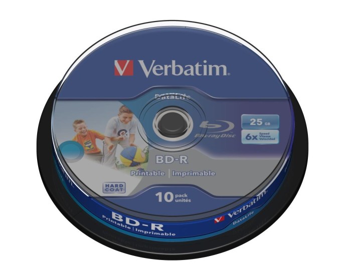 Blu-ray BD-R SL Verbatim Datalife 25GB 6x WIDE Printable 10-cake