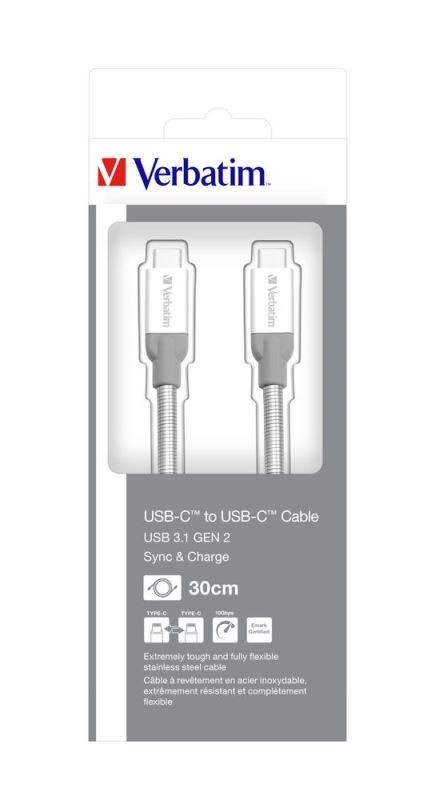 Verbatim USB-C 3.1 na USB-C 3.1 30cm, SYNC + CHARGE stříbrný