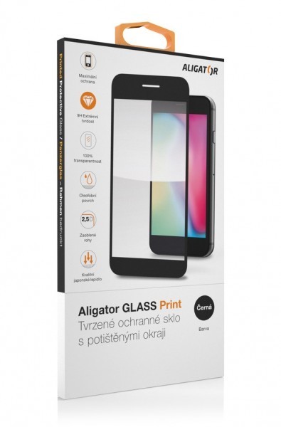 Ochranné tvrzené sklo ALIGATOR PRINT, iPhone 14/13/13 Pro, černá, celoplošné lepení