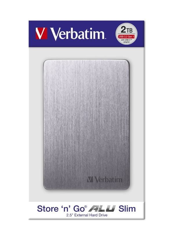 HDD 2.5" 2TB USB 3.2/USB-C Gen 1 ALU Slim šedý, externí disk Store ‘n’ Go Verbatim