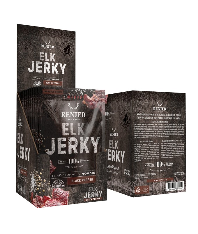 RENJER Modern Nordic Elk (Losí) Jerky Black Pepper 375g - display