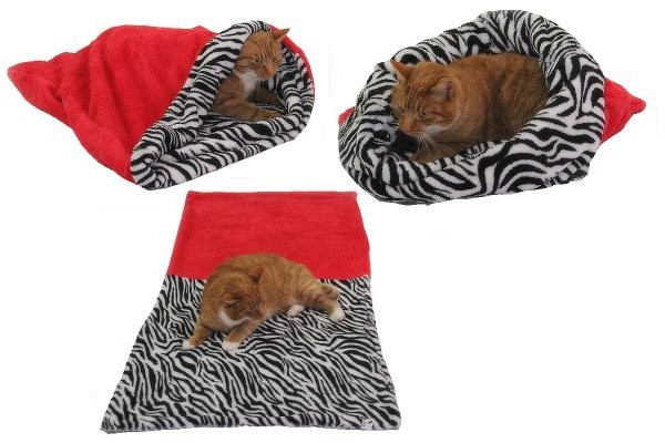 Marysa pelíšek 3v1 pro kočky, červený/zebra, velikost XL