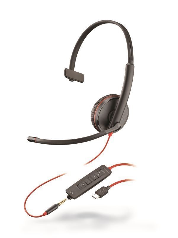 Plantronics BLACKWIRE 3215, náhlavní souprava na jedno ucho se sponou, C3215, USB-C a 3,5mm konektor