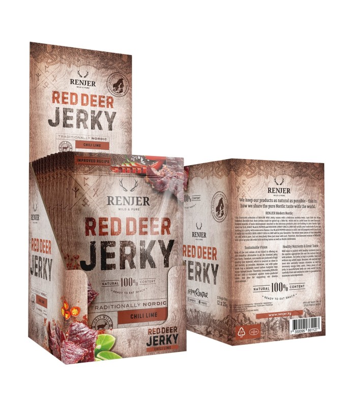 RENJER Modern Nordic Red Deer (Jelení) Jerky Chilli & Lime 375g - display
