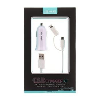 USAMS CC013 A-TU USB Autodobíječ + U-Gee 2v1 Kabel White (EU Blister)