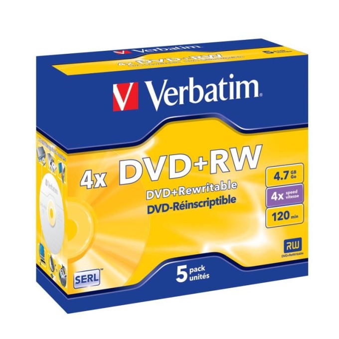 DVD+RW Verbatim 4,7GB 4x jewelbox, 5ks/pack