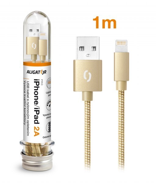 Datový kabel ALIGATOR TUBA 2A, iPhone lightning zlatý