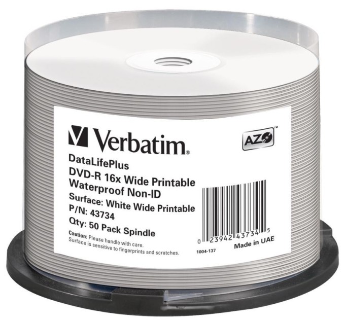 DVD-R Verbatim 4,7 GB (120min) 16x Wide Glossy Printable Waterproof 50-cake NON-ID