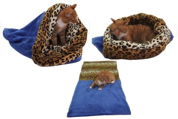 Marysa pelíšek 3v1 pro kočky, modrý/leopard, velikost XL
