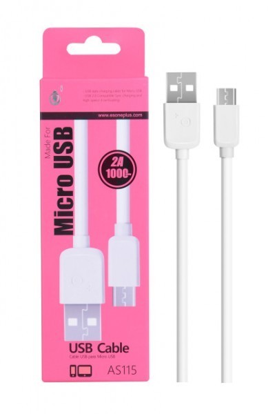 Datový a nabíjecí kabel PLUS, Micro USB, (AS115), bílý