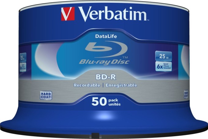 Blu-ray BD-R SL Verbatim Datalife 25GB 6x 50-cake, NON-ID