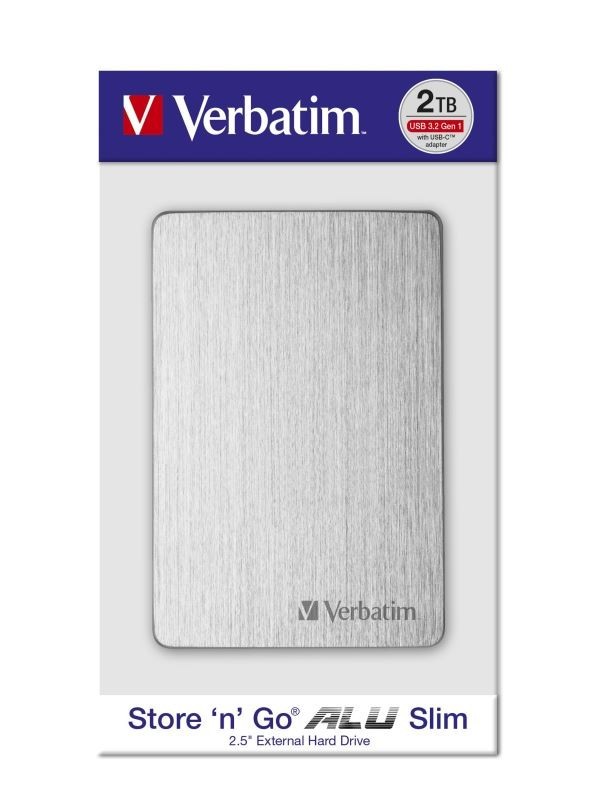 HDD 2.5" 2TB USB 3.2/USB-C Gen 1 ALU Slim stříbrný, externí disk Store ‘n’ Go Verbatim