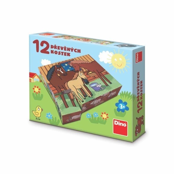 Dino Dřevěné kostky Domácí zvířátka 12 ks