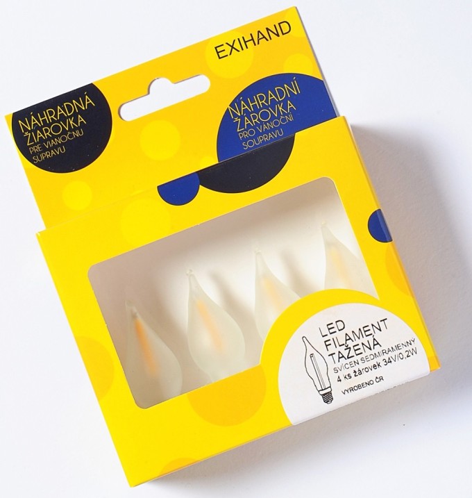 Blistr 4 tažené matné žárovky LED FILAMENT pro svícen 34V/0,2W