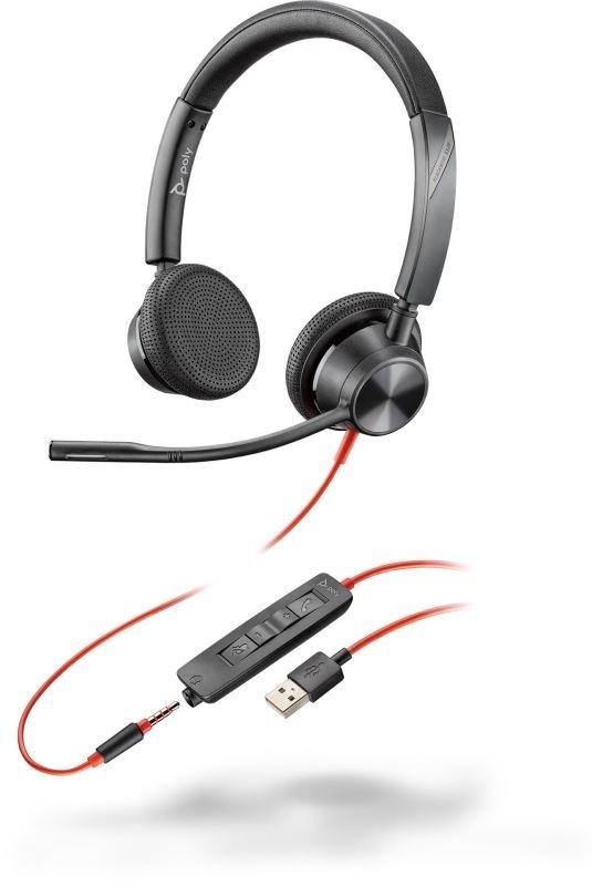 Poly BLACKWIRE 3325 Microsoft, náhlavní souprava na obě uši se sponou, USB-A + 3,5mm