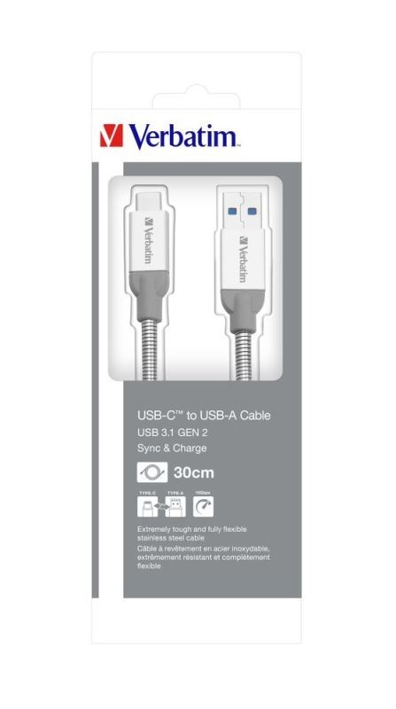 Verbatim USB-A 3.1 na USB-C 2.0 30cm, SYNC + CHARGE stříbrný