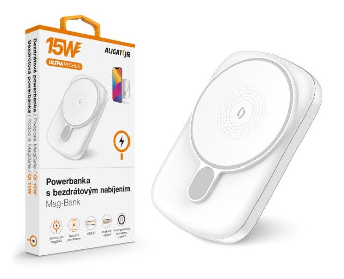 Powerbanka s bezdrátovým nabíjením Aligator Mag-Bank 5000mAh s podporou  MagSafe 15W