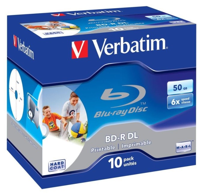 Blu-ray BD-R DL Verbatim 50GB 6x Printable jewel box 10ks/pack
