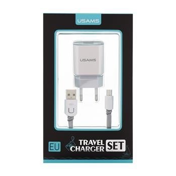USAMS Dual 2.4A USB Cestovní Dobíječ + U-Trans microUSB Kabel White/Grey (EU Blister)