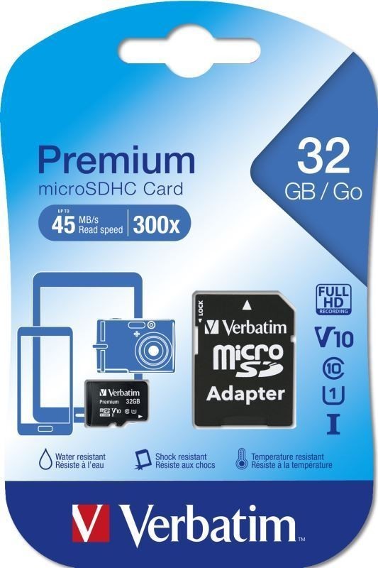 SDHC 32GB micro paměťová karta PREMIUM UHS-I (U1) (45MB/s), V10, Class 10 + adapter Verbatim