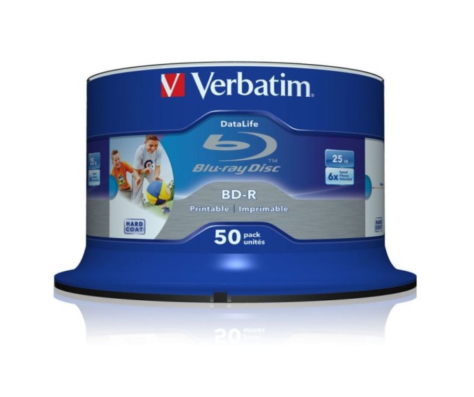 Blu-ray BD-R SL Verbatim Datalife 25GB 6x WIDE Printable 50-cake