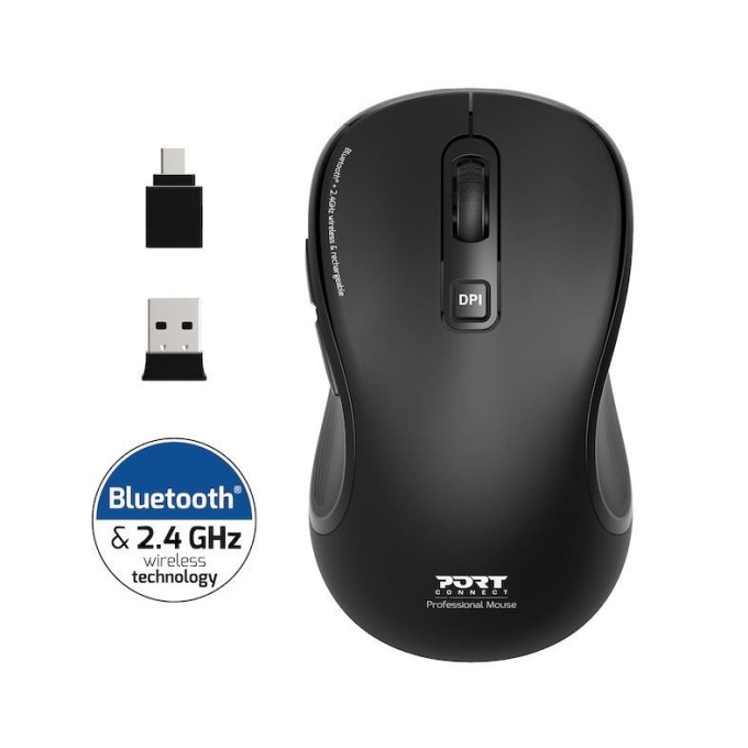 PORT CONNECT ESSENTIAL, bezdrátová dobíjecí myš, Bluetooth i Wireless, černá