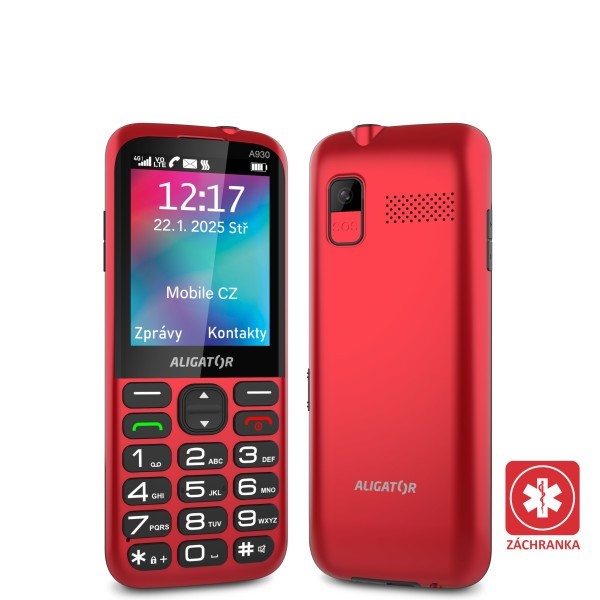 ALIGATOR A930 GPS Senior červený + stolní nabíječka