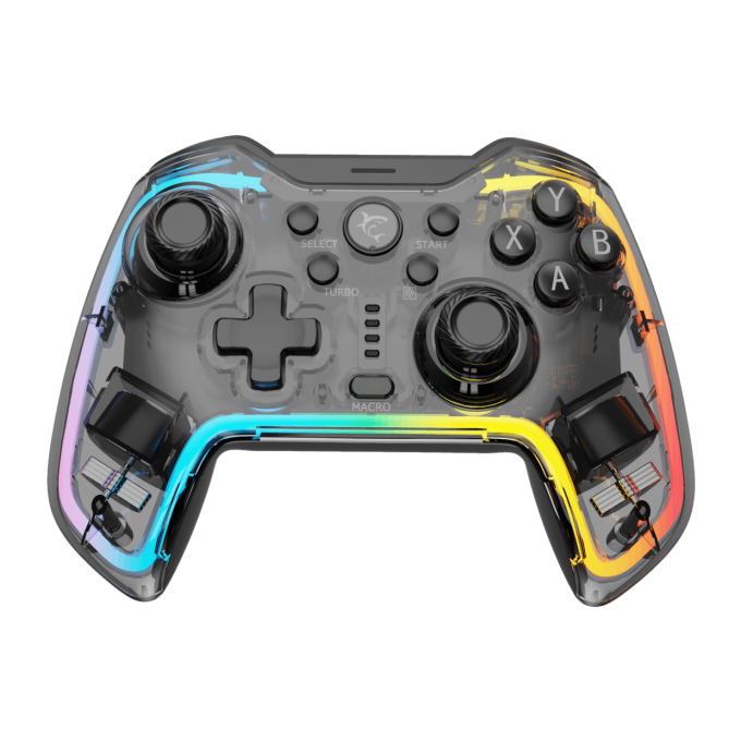 White Shark Bezdrátový Gamepad PRAETORIAN, pro PC,PS3/PS4,Android,iOS,Nintendo,RGB,transparentní