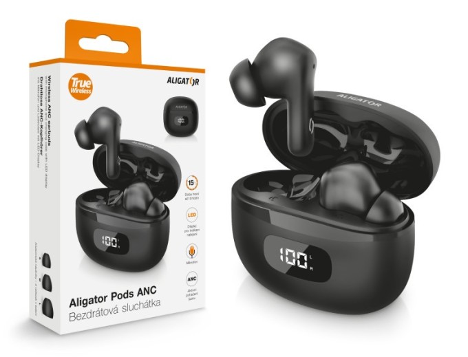 TWS sluchátka Aligator Pods ANC, černá