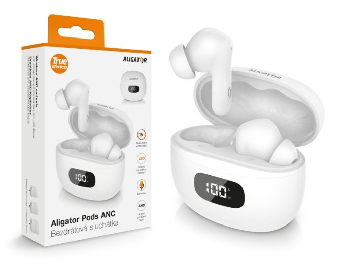 TWS sluchátka Aligator Pods ANC, bílá