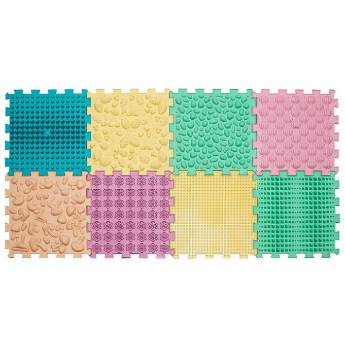 ORTEK Masážní a senzorická podložka pro děti, dospělé a psy Puzzle Mix Pastel 8 prvků