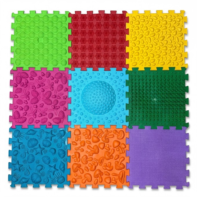 ORTEK Masážní a senzorická podložka pro děti, dospělé a psy Puzzle Mix 9 prvků aktualizovaná