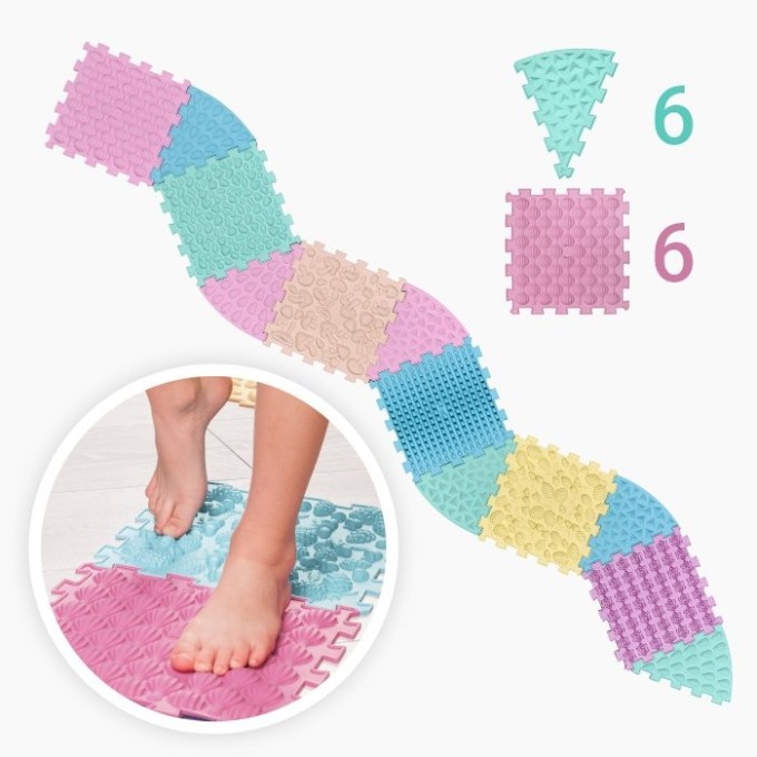 ORTEK Masážní a senzorická podložka pro děti, dospělé a psy Puzzle Mix 6 prvků + 6 sektorů Pastel