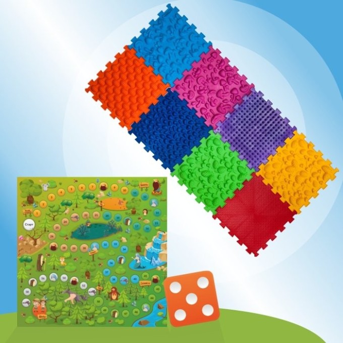 ORTEK Masážní a senzorická podložka pro děti a dospělé Puzzle Mix 8 prvků + hra Lesní dobrodružství