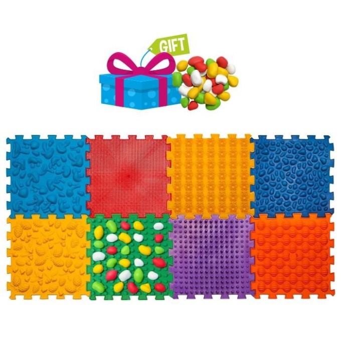 ORTEK Masážní a senzorická podložka pro děti a dospělé Puzzle Mix 8 prvků + modul Kameny