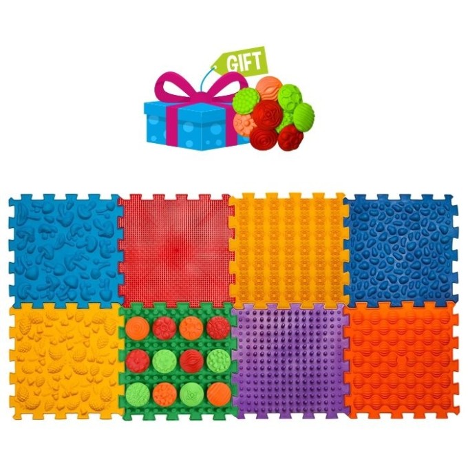 ORTEK Masážní a senzorická podložka pro děti a dospělé Puzzle Mix 8 prvků + moduly Vzory