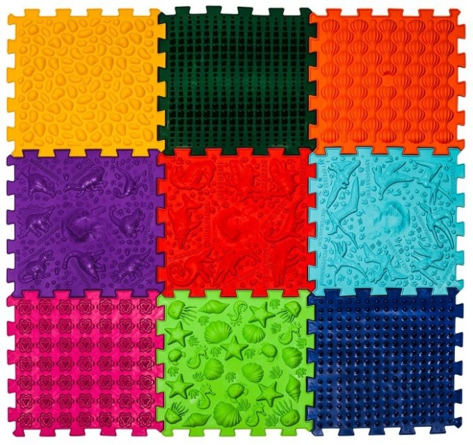 ORTEK Masážní a senzorická podložka pro děti, dospělé a psy Dinosauři Puzzle 9 prvků