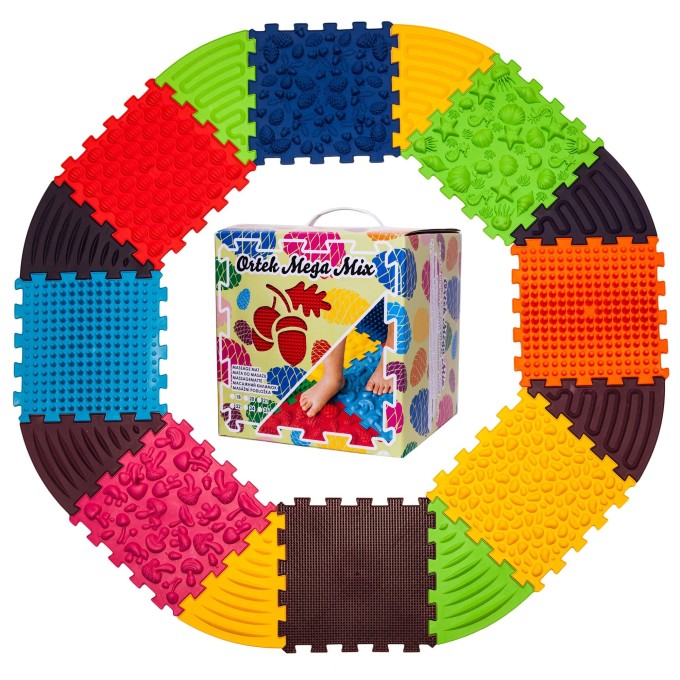ORTEK Masážní a senzorická podložka pro děti, dospělé a psy Puzzle Mix 8 prvků + 8 trojúhelníků