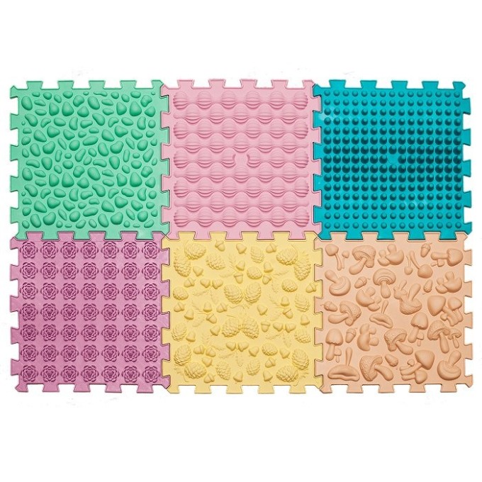 ORTEK Masážní a senzorická podložka pro děti, dospělé a psy Puzzle Mix Pastel 6 prvků