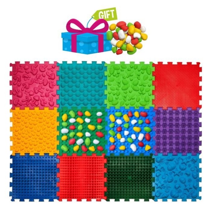ORTEK Masážní a senzorická podložka pro děti a dospělé Puzzle Mix 12 prvků + modul Kameny