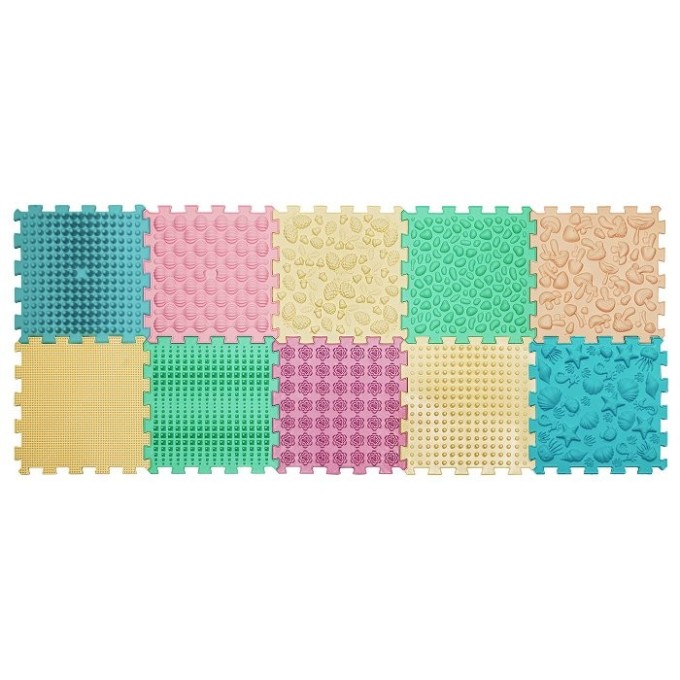 ORTEK Masážní a senzorická podložka pro děti, dospělé a psy Puzzle Mix Pastel 10 prvků