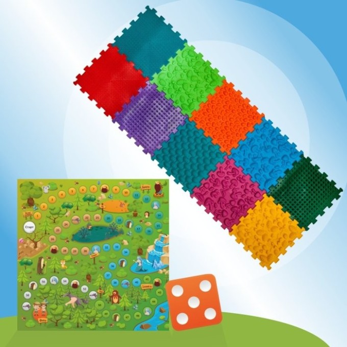 ORTEK Masážní a senzorická podložka pro děti a dospělé Puzzle Mix 10 prvků + hra Lesní dobrodružství