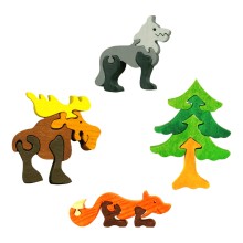 Fauna Dřevěné vkládací puzzle z masivu sada lesní zvířátka 4 ks