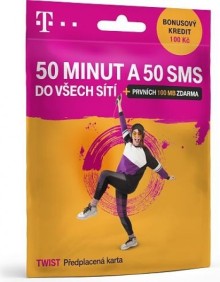 SIM karta TWIST 50minut+ 50SMS s kreditem 100,- Kč