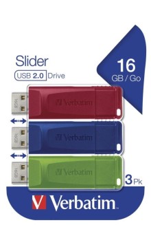 16GB 3PACK USB Flash 2.0 SLIDER Store'n'Go (červený+modrý+zelený) Verbatim P-blistr