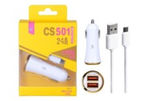 Nabíječka do auta PLUS s microUSB kabelem, 2x USB výstup, (CS501), zlatá