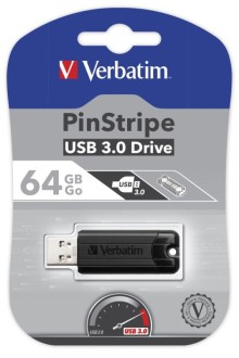 64GB USB Flash 3.0  PinStripe černý Verbatim P-blist
