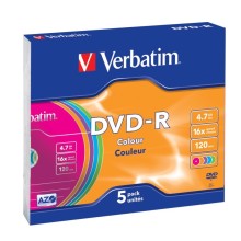 DVD-R Verbatim 4,7 GB (120min) 16x colour slim box, 5ks/pack
