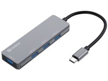 Sandberg USB-C HUB, 1x USB 3.0 a 3x USB 2.0, stříbrný