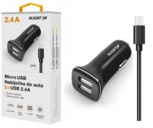 Nabíječka do auta ALIGATOR s microUSB kabelem a 2xUSB výstupem 2,4A, Turbo charge, černá